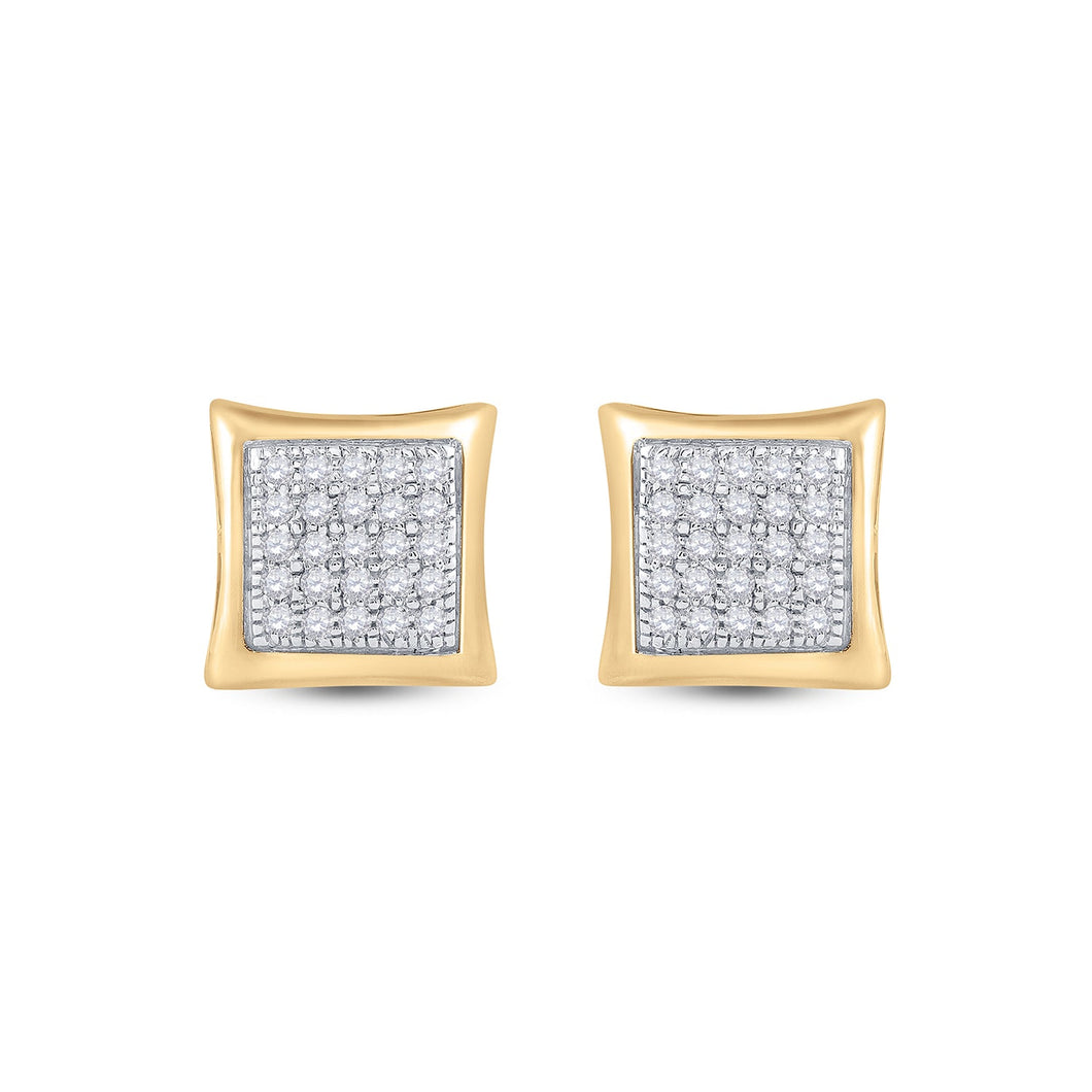 10kt Yellow Gold Men's Round Diamond Kite Square Earrings 1/6 Cttw | Dazzling Golden Diamond Studs for Men - Splendid Jewellery