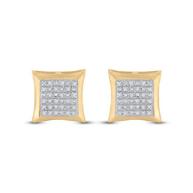 10kt Yellow Gold Men's Round Diamond Kite Square Earrings - Dazzling Brilliance - Splendid Jewellery