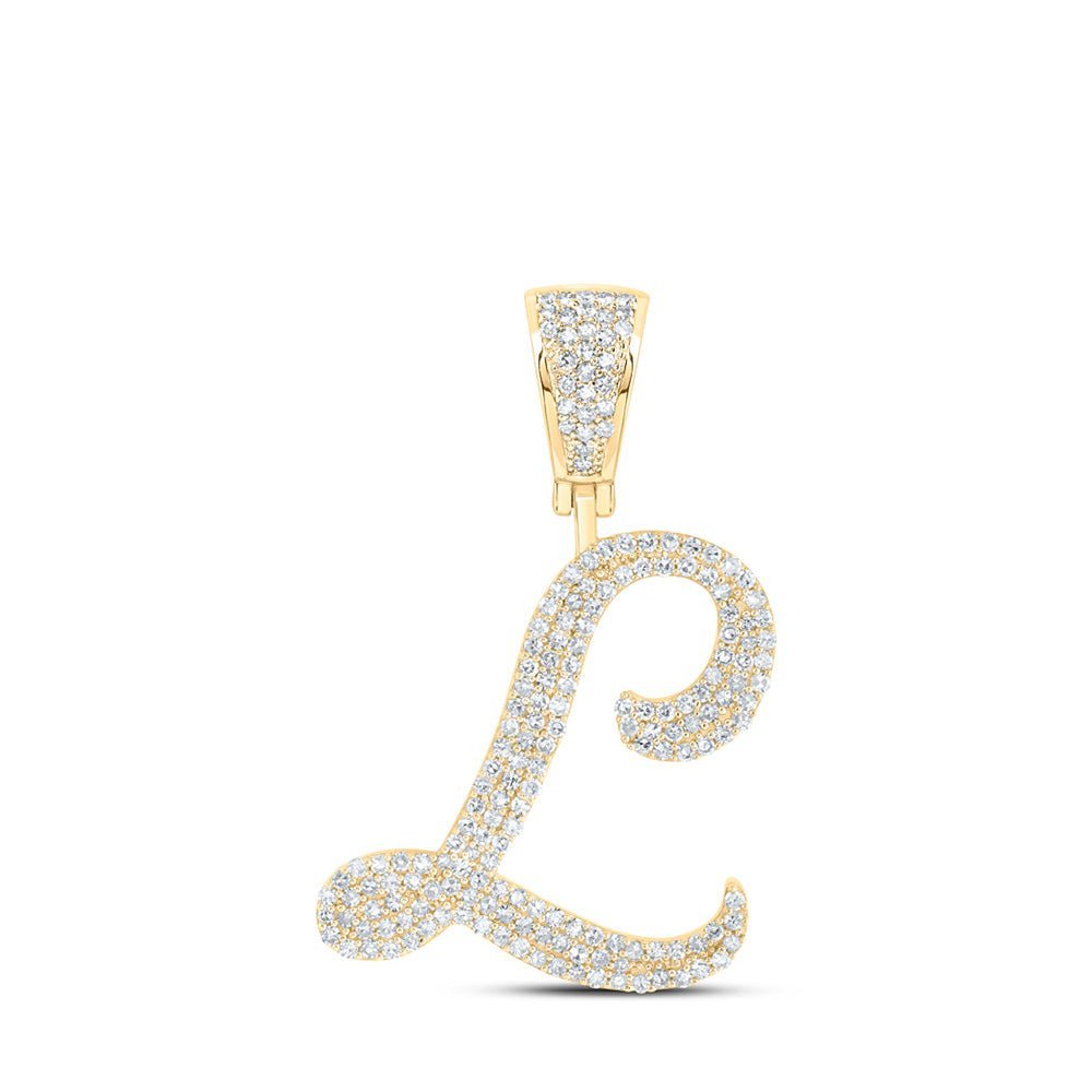 10kt Yellow Gold Men's Round Diamond L Initial Letter Charm Pendant - 7/8 Cttw | Splendid Jewellery - Splendid Jewellery