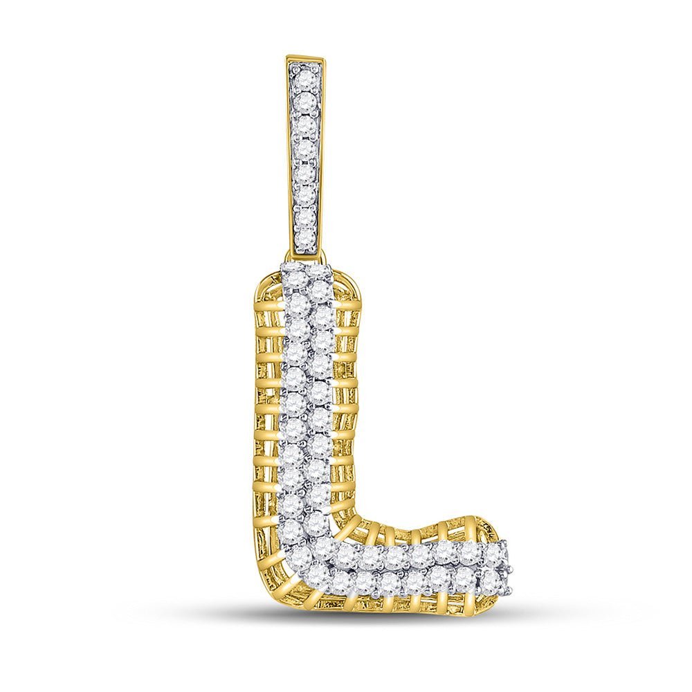 10kt Yellow Gold Mens Round Diamond L Letter Charm Pendant 7/8 Cttw - Luxurious Diamond Initial Pendant for Men - Splendid Jewellery