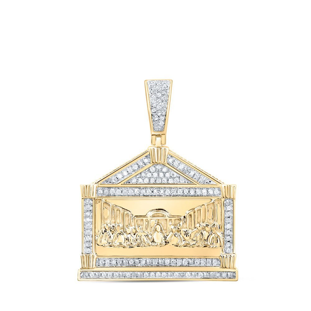 10kt Yellow Gold Men's Round Diamond Last Supper Charm Pendant - A Dazzling Symbol of Faith and Style - Splendid Jewellery