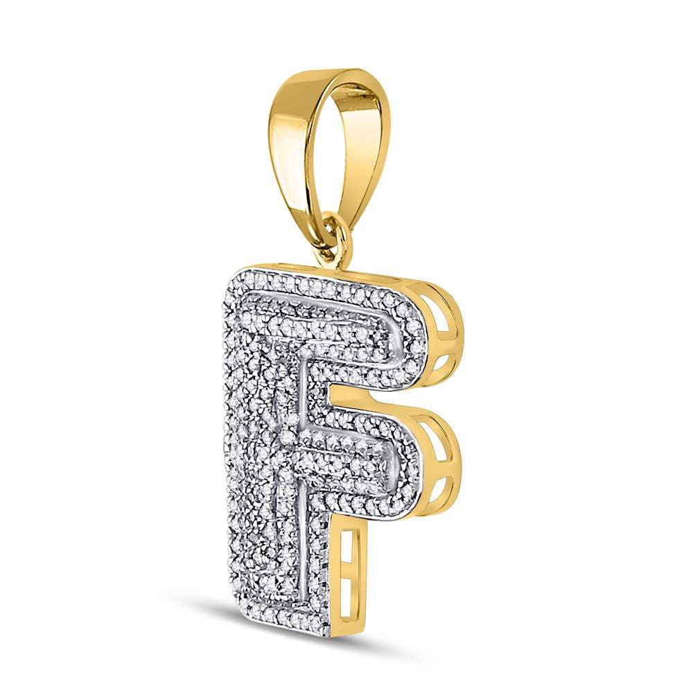 10kt Yellow Gold Men's Round Diamond Letter F Bubble Initial Charm Pendant 1/2 Cttw - A Dazzling Statement of Personal Style - Splendid Jewellery