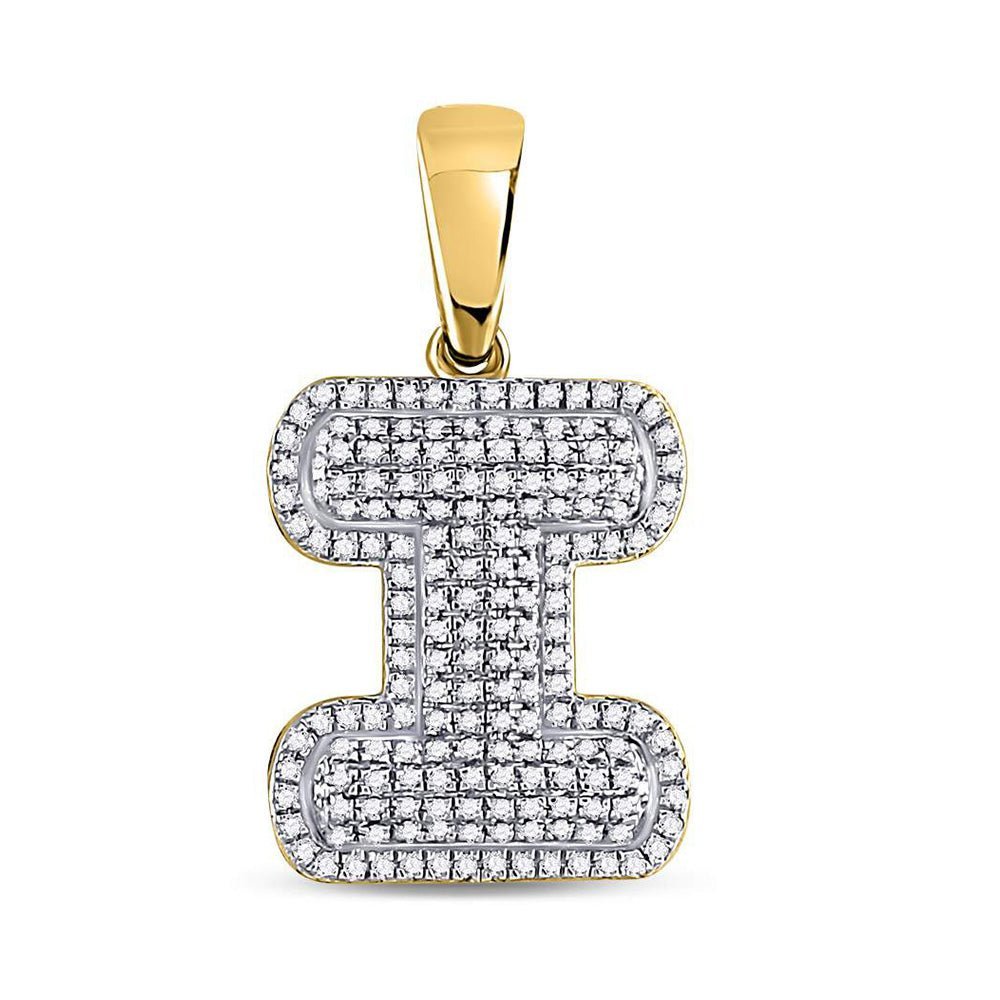 10kt Yellow Gold Men's Round Diamond Letter I Bubble Initial Charm Pendant - 1/2 Cttw | Splendid Jewellery - Splendid Jewellery