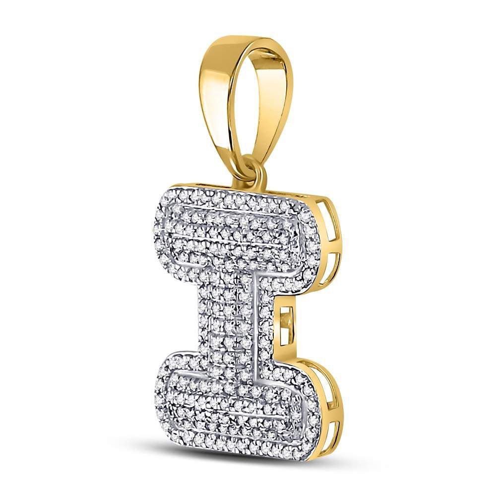 10kt Yellow Gold Men's Round Diamond Letter I Bubble Initial Charm Pendant - 1/2 Cttw | Splendid Jewellery - Splendid Jewellery