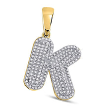 Load image into Gallery viewer, 10kt Yellow Gold Mens Round Diamond Letter K Bubble Initial Charm Pendant - Exquisite Diamond Elegance  Top View from Splendid Jewellery