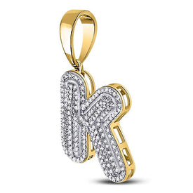 10kt Yellow Gold Mens Round Diamond Letter K Bubble Initial Charm Pendant - Exquisite Diamond Elegance  Side View from Splendid Jewellery