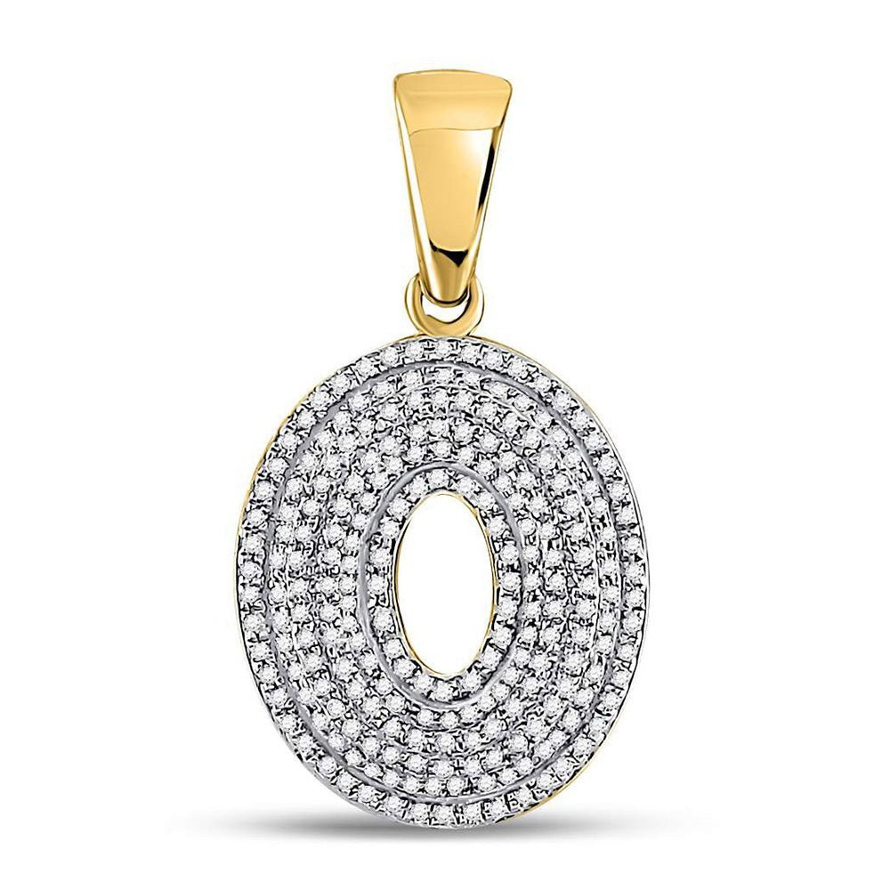 10kt Yellow Gold Men's Round Diamond Letter O Bubble Initial Charm Pendant 5/8 Cttw | Splendid Jewellery - Splendid Jewellery