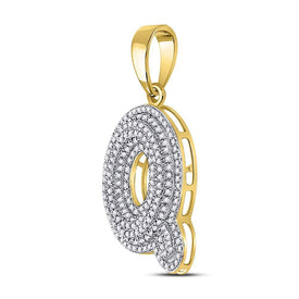 10kt Yellow Gold Men's Round Diamond Letter Q Bubble Initial Charm Pendant - Stunning Diamond Accent Pendant for Men  Side View from Splendid Jewellery