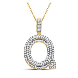 10kt Yellow Gold Men's Round Diamond Letter Q Charm Pendant - 1 - 7/8 Cttw - Splendid Jewellery