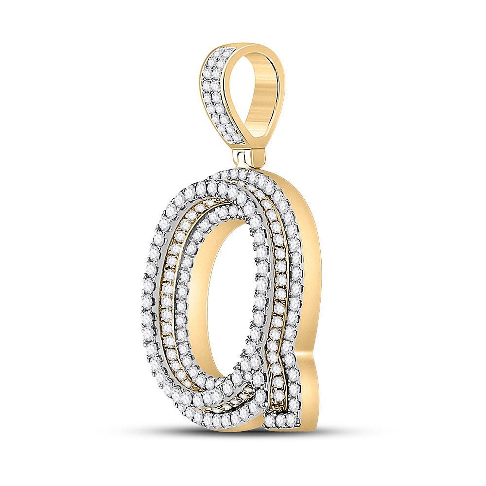 10kt Yellow Gold Men's Round Diamond Letter Q Charm Pendant - 1 - 7/8 Cttw - Splendid Jewellery