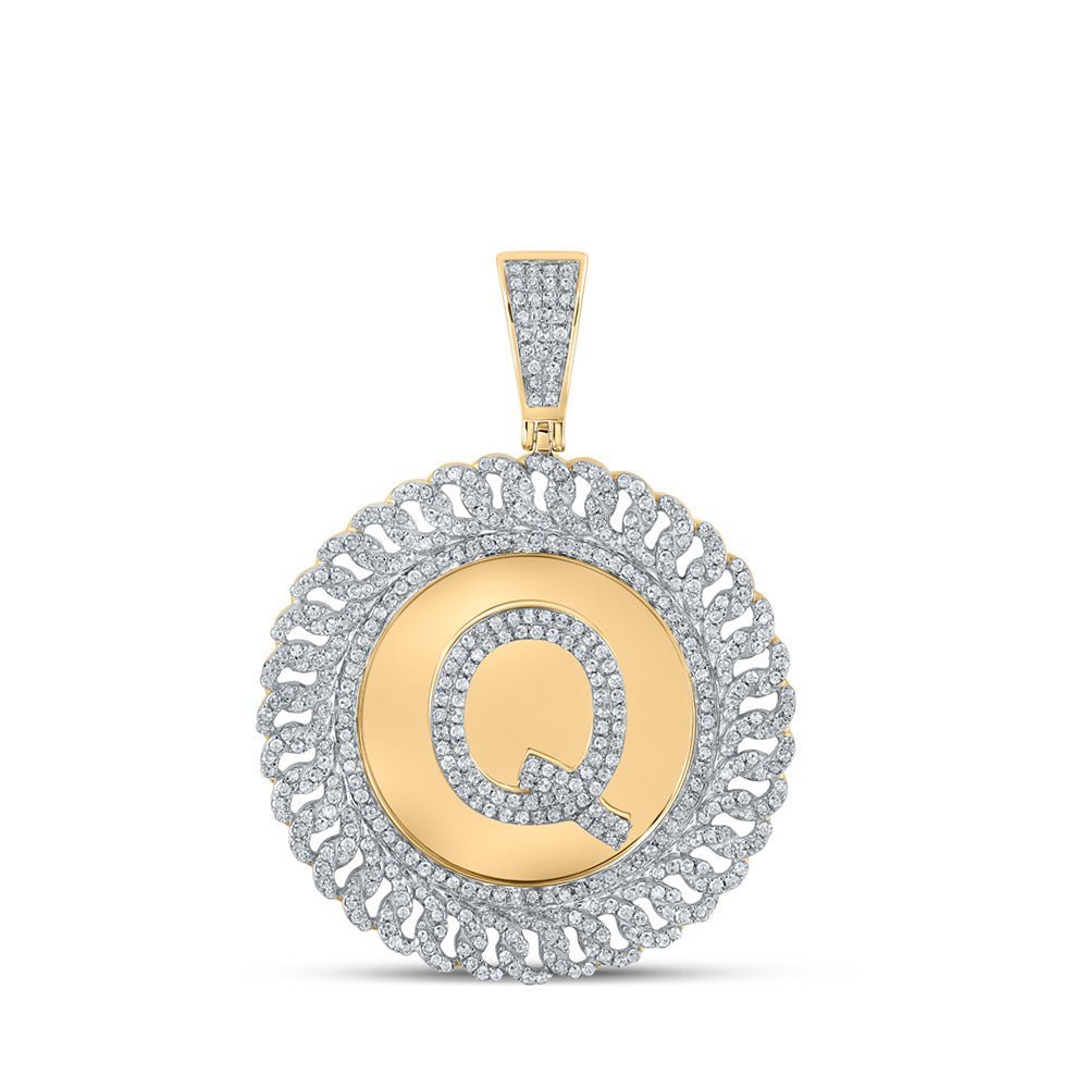 10kt Yellow Gold Men's Round Diamond Letter Q Circle Charm Pendant - 1 - 1/3 Cttw - Splendid Jewellery