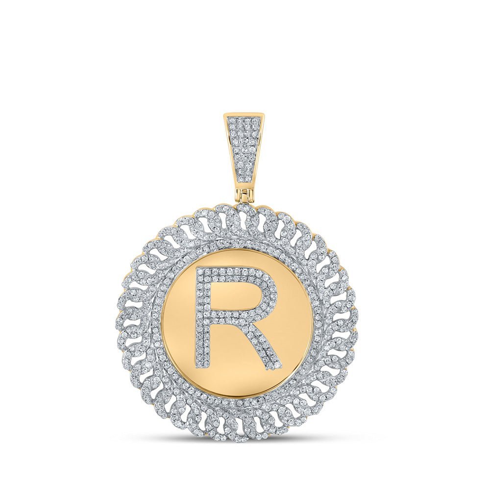 10kt Yellow Gold Men's Round Diamond Letter R Circle Charm Pendant 1 - 1/3 Cttw | Splendid Jewellery - Splendid Jewellery