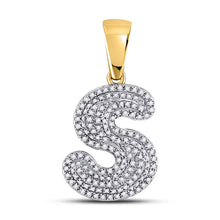 Load image into Gallery viewer, 10kt Yellow Gold Men's Round Diamond Letter S Bubble Initial Charm Pendant - Captivating Brilliance - Splendid Jewellery