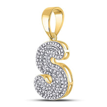 Load image into Gallery viewer, 10kt Yellow Gold Men&#39;s Round Diamond Letter S Bubble Initial Charm Pendant - Captivating Brilliance  Side View from Splendid Jewellery