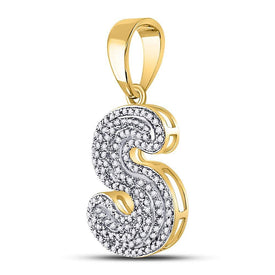 10kt Yellow Gold Men's Round Diamond Letter S Bubble Initial Charm Pendant - Captivating Brilliance  Side View from Splendid Jewellery