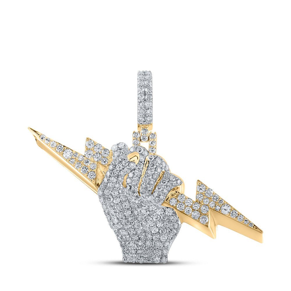 10kt Yellow Gold Men's Round Diamond Lightning Bolt Fist Charm Pendant - 2 - 3/8 Cttw - Splendid Jewellery