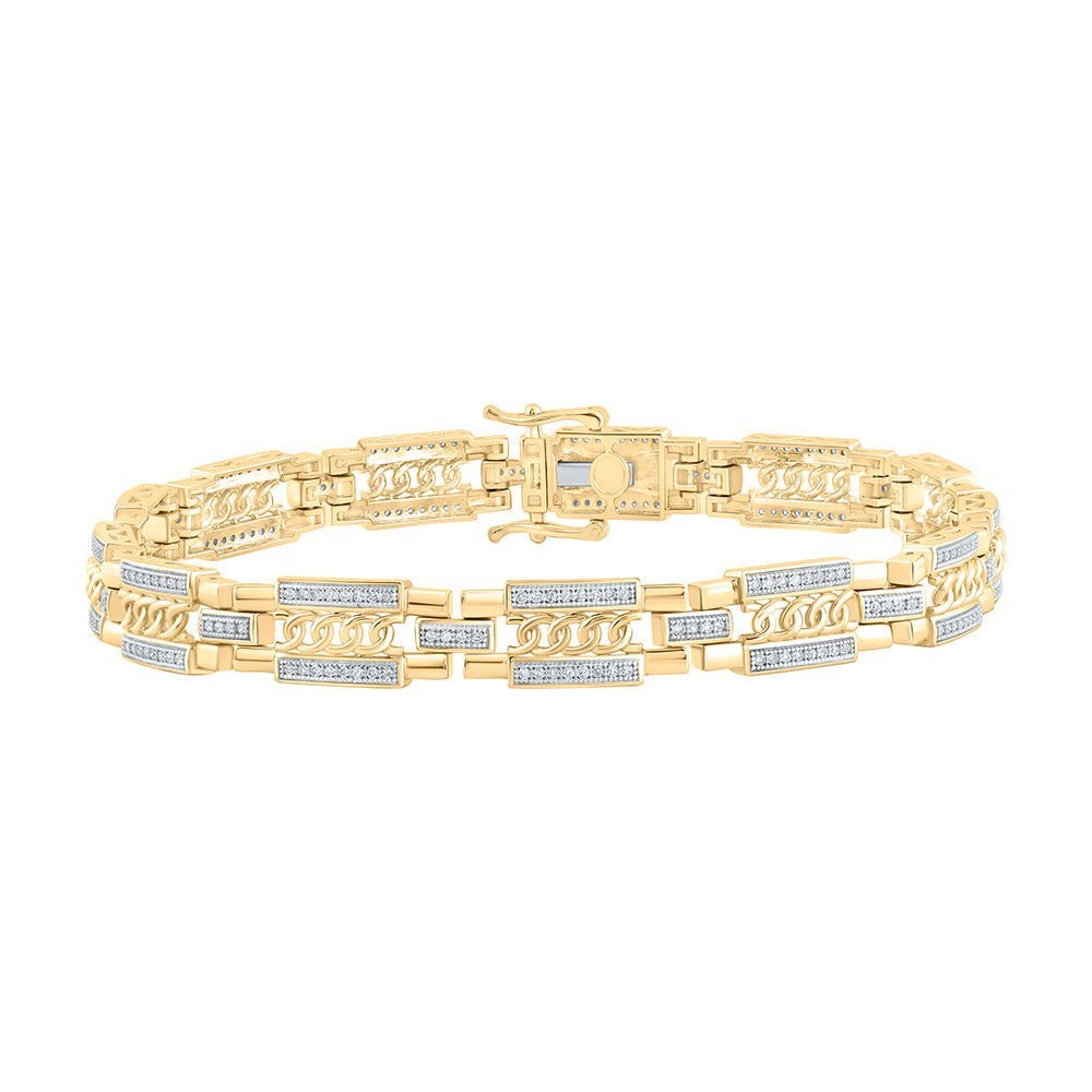 10kt Yellow Gold Men's Round Diamond Link Bracelet 3/4 Cttw - A Luxurious Statement of Style and Elegance - Splendid Jewellery