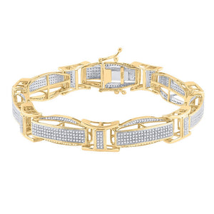 10kt Yellow Gold Men's Round Diamond Link Bracelet - A Stunning Statement Piece - Splendid Jewellery