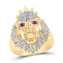 Load image into Gallery viewer, 10kt Yellow Gold Mens Round Diamond Lion Animal Ring 1/2 Cttw - Majestic Wildlife Gold Ring - Splendid Jewellery
