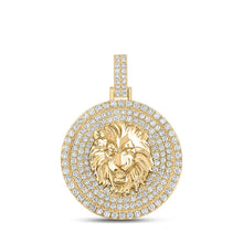 Load image into Gallery viewer, 10kt Yellow Gold Men's Round Diamond Lion Circle Charm Pendant - 2 - 1/2 Cttw - Splendid Jewellery