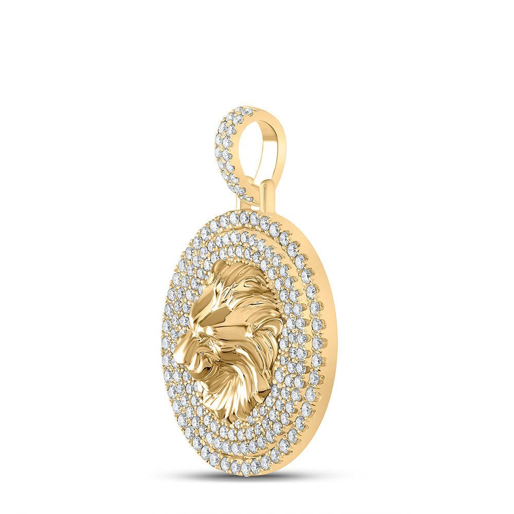 10kt Yellow Gold Men's Round Diamond Lion Circle Charm Pendant - 2 - 1/2 Cttw - Splendid Jewellery