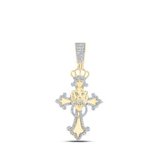 Load image into Gallery viewer, 10kt Yellow Gold Men's Round Diamond Lion Cross Charm Pendant 5/8 Cttw - Splendid Jewellery