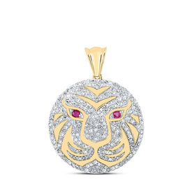 10kt Yellow Gold Men's Round Diamond Lion Face Circle Charm Pendant - 1 Cttw | Splendid Jewellery - Splendid Jewellery