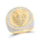 10kt Yellow Gold Mens Round Diamond Lion Face Circle Ring - Majestic Wilderness - Splendid Jewellery