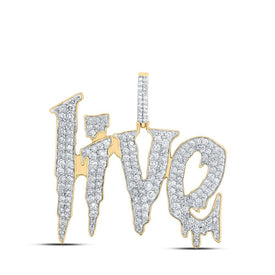 10kt Yellow Gold Men's Round Diamond LIVE Drip Phrase Charm Pendant - 2 - 3/8 Cttw | Splendid Jewellery - Splendid Jewellery