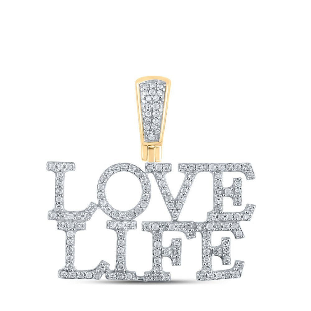 10kt Yellow Gold Men's Round Diamond Love Life Charm Pendant 1/2 Cttw - Splendid Jewellery