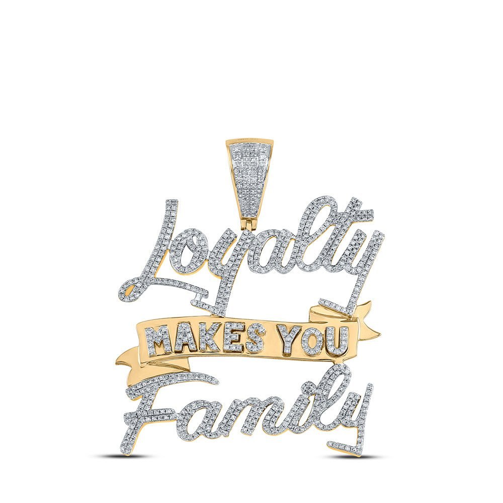 10kt Yellow Gold Men's Round Diamond Loyalty Charm Pendant - 1 - 5/8 Cttw - Splendid Jewellery