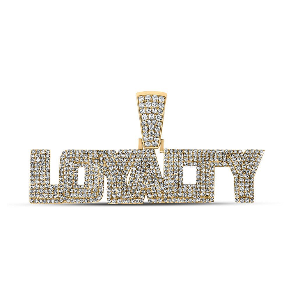 10kt Yellow Gold Men's Round Diamond LOYALTY Charm Pendant - 1 - 7/8 Cttw - Splendid Jewellery