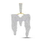 10kt Yellow Gold Men's Round Diamond M Drip Letter Charm Pendant - 3 - 1/4 Cttw | Splendid Jewellery - Splendid Jewellery