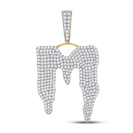 10kt Yellow Gold Men's Round Diamond M Drip Letter Charm Pendant - 3 - 1/4 Cttw | Splendid Jewellery - Splendid Jewellery