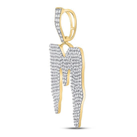 10kt Yellow Gold Men's Round Diamond M Drip Letter Charm Pendant - 3 - 1/4 Cttw | Splendid Jewellery - Splendid Jewellery