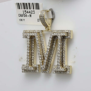 10kt Yellow Gold Men's Round Diamond M Initial Charm Pendant - 3 - 1/5 Cttw - Splendid Jewellery - Splendid Jewellery