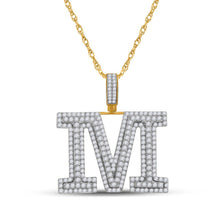Load image into Gallery viewer, 10kt Yellow Gold Men's Round Diamond M Initial Charm Pendant - 3-1/5 Cttw - Splendid Jewellery product  Top View from Splendid Jewellery