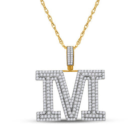 10kt Yellow Gold Men's Round Diamond M Initial Charm Pendant - 3-1/5 Cttw - Splendid Jewellery product  Top View from Splendid Jewellery