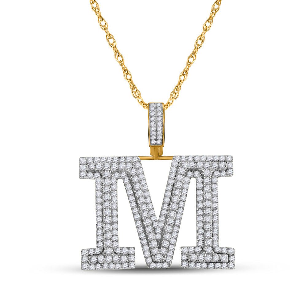 10kt Yellow Gold Men's Round Diamond M Initial Charm Pendant - 3 - 1/5 Cttw - Splendid Jewellery - Splendid Jewellery