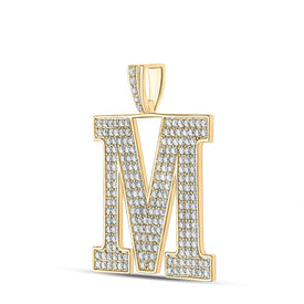10kt Yellow Gold Men's Round Diamond M Initial Letter Charm Pendant - 3 - 3/8 Cttw - Splendid Jewellery