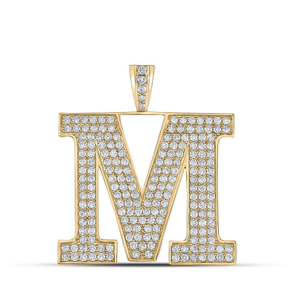10kt Yellow Gold Men's Round Diamond M Initial Letter Charm Pendant - 3 - 3/8 Cttw - Splendid Jewellery