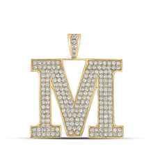 Load image into Gallery viewer, 10kt Yellow Gold Men's Round Diamond M Initial Letter Charm Pendant - 3 - 3/8 Cttw - Splendid Jewellery