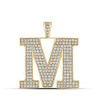 10kt Yellow Gold Men's Round Diamond M Initial Letter Charm Pendant - 3 - 3/8 Cttw - Splendid Jewellery