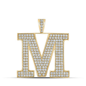 10kt Yellow Gold Men's Round Diamond M Initial Letter Charm Pendant - 3 - 3/8 Cttw - Splendid Jewellery