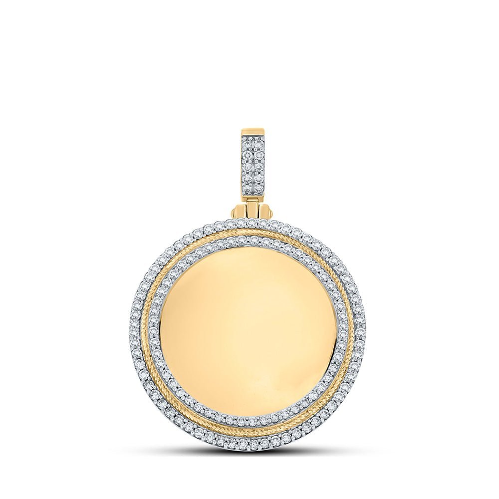 10kt Yellow Gold Men's Round Diamond Memory Circle Charm Pendant - 1 - 7/8 Cttw - Splendid Jewellery