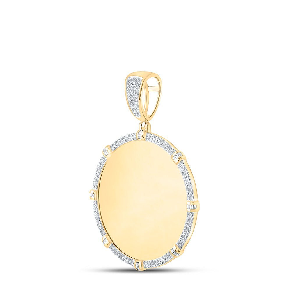 10kt Yellow Gold Men's Round Diamond Memory Circle Charm Pendant - 3/4 Cttw | Splendid Jewellery - Splendid Jewellery