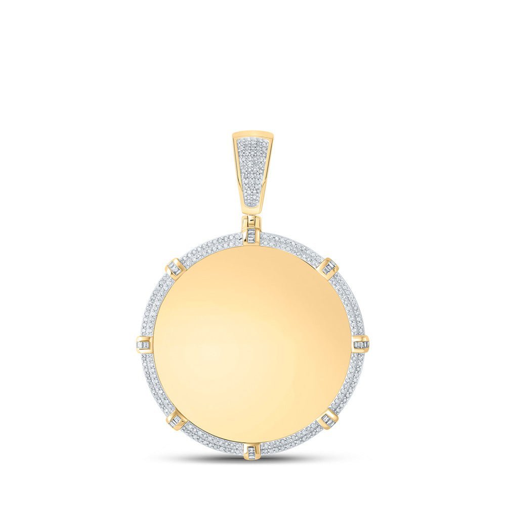 10kt Yellow Gold Men's Round Diamond Memory Circle Charm Pendant - 3/4 Cttw | Splendid Jewellery - Splendid Jewellery