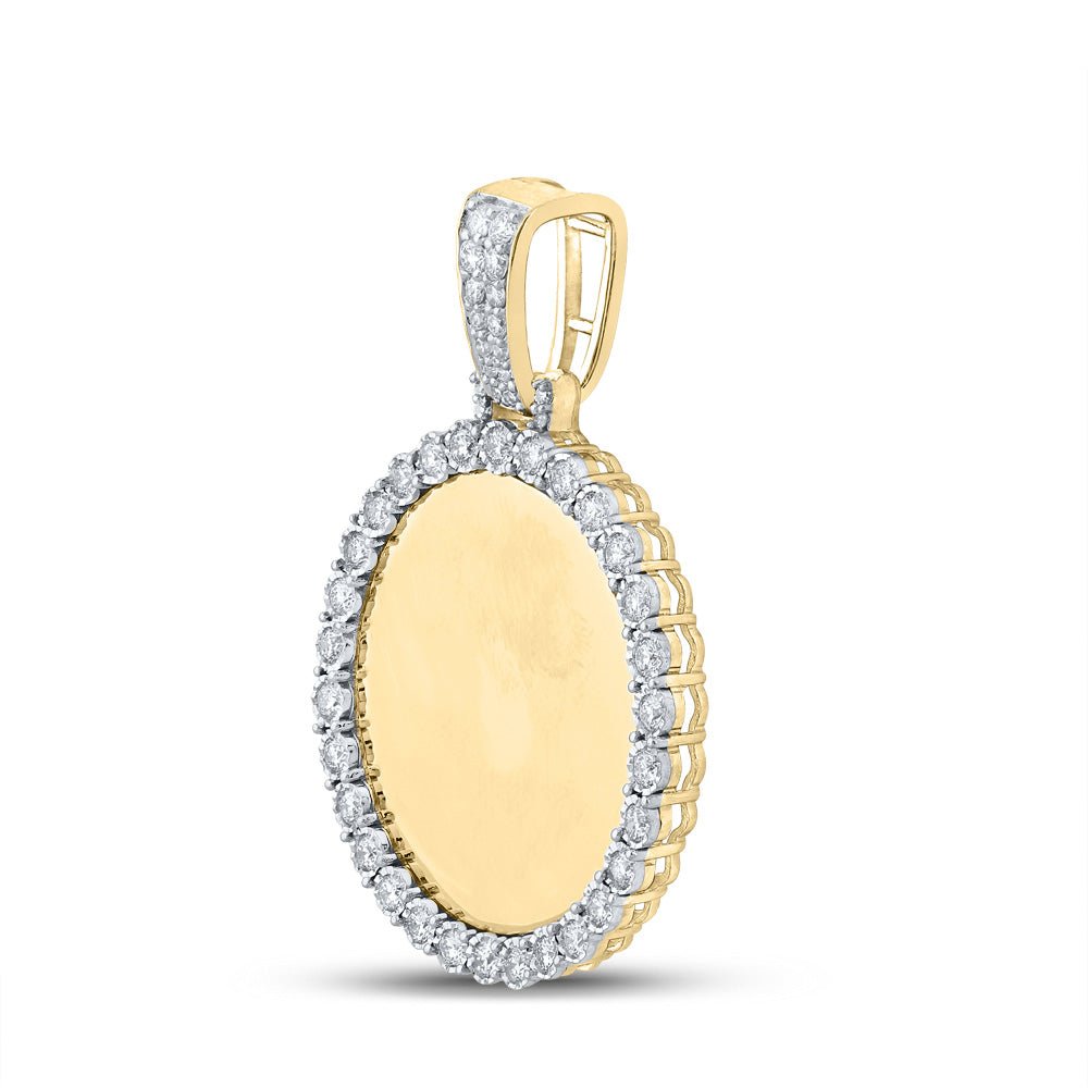 10kt Yellow Gold Men's Round Diamond Memory Circle Mirror Charm Pendant 3/4 Cttw - Splendid Jewellery
