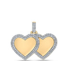 10kt Yellow Gold Men's Round Diamond Memory Double Heart Charm Pendant - 1 - 3/4 Cttw | Splendid Jewellery - Splendid Jewellery