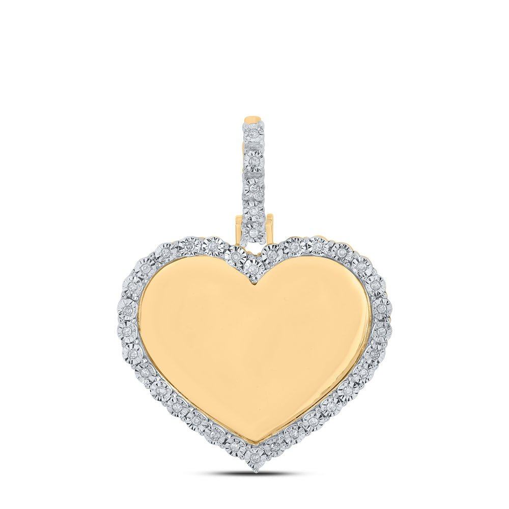 10kt Yellow Gold Men's Round Diamond Memory Heart Charm Pendant - 1/10 Cttw | Splendid Jewellery - Splendid Jewellery